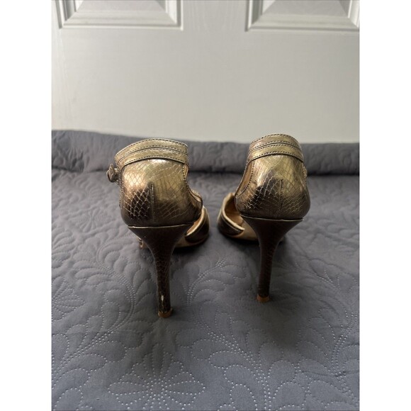 Chinese Laundry VEDA Pointed Toe T-Strap Bronze Gold Snakeskin Pumps SZ 9M Glam - Picture 5 of 13